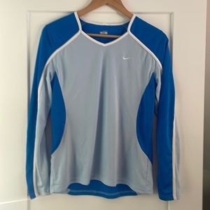 Long Sleeve V-Neck Nike Performance Top Blue Medium
